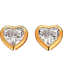 9ct Gold Cubic Zirconia Heart Stud Earrings