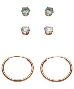 9ct Gold Cubic Zirconia Hoop and Stud Earrings -