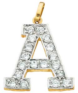 9ct Gold Cubic Zirconia Initial Pendant - Letter A