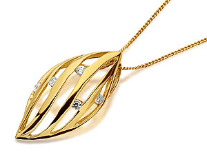 9ct Gold Cubic Zirconia Leaf Pendant And Chain -