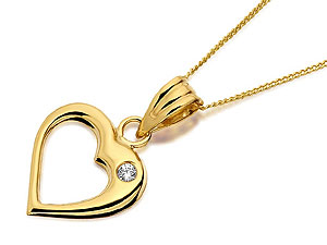 9ct Gold Cubic Zirconia Open Heart Pendant And