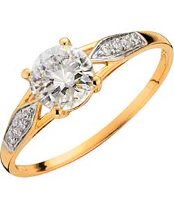 9ct Gold Cubic Zirconia Solitaire and Shoulder