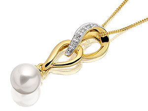 9ct gold cultured Pearl and Diamond Double Loop