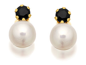 9ct Gold Cultured Pearl And Sapphire Earrings -