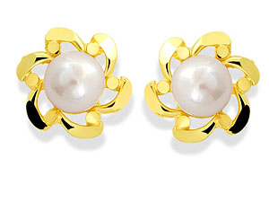 9ct Gold Cultured Pearl Flower Earrings 6mm -