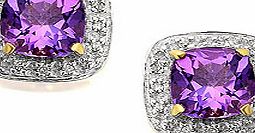 9ct Gold Cushion Amethyst And Diamond Cluster