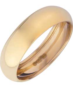 9ct Gold D-Shape Wedding Ring - 6mm