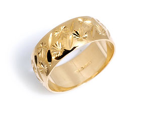 9ct gold Decorated Wide Band Brides Wedding Ring