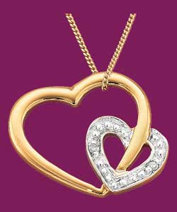 9ct gold Diamond 2 Heart Pendant