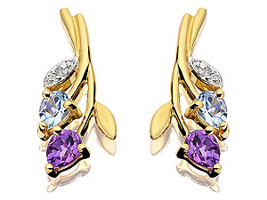 9ct Gold Diamond, Amethyst And Blue Topaz Flower