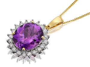 9ct Gold Diamond And Amethyst Cluster Pendant