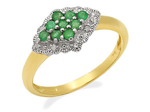 9ct Gold Diamond And Emerald Cluster Ring - 047604