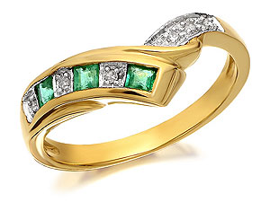 9ct Gold Diamond And Emerald Half Eternity