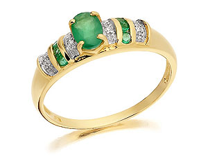 9ct Gold Diamond And Emerald Ring - 047507