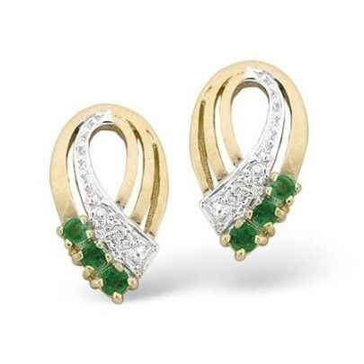 9ct Gold Diamond and Emerald Stud Earrings