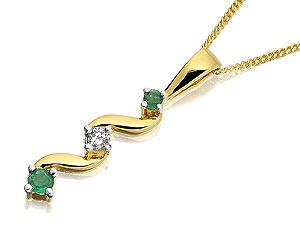 9ct gold Diamond and Emerald Wavy Pendant and