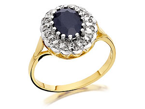9ct Gold Diamond And Oval Sapphire Cluster Ring