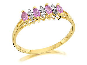9ct Gold Diamond And Pink Sapphire Ring 6pts -
