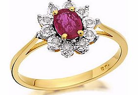 9ct Gold Diamond And Ruby Cluster Ring - 047420