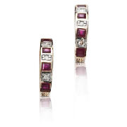 9ct gold Diamond And Ruby J-Hoop Earrings