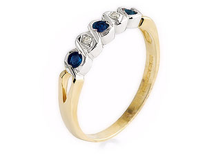 9ct Gold Diamond And Sapphire Five Stone Wave