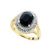 9ct Gold Diamond and Sapphire Oval Ring, O