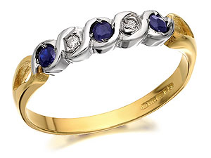 9ct Gold Diamond And Sapphire Wave Ring - 048909