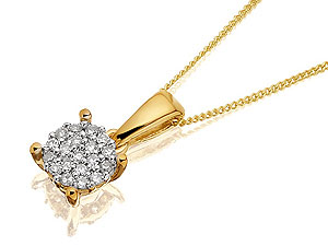 9ct Gold Diamond Cluster Pendant And Chain 5pts