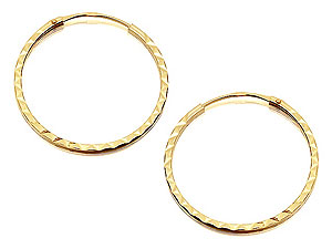 9ct gold Diamond Cut Flat Edge Hoop Earrings