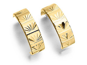 9ct Gold Diamond Cut Half Hoop Earrings - 072604