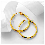 9ct Gold Diamond Cut Hoops, 25mm