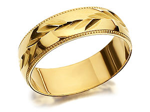 9ct Gold Diamond Cut Leaf Grooms Wedding Ring