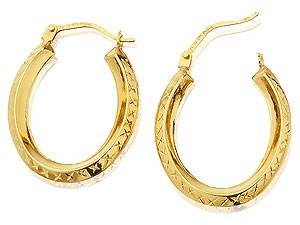9ct Gold Diamond Cut Oval Creole Earrings 25mm