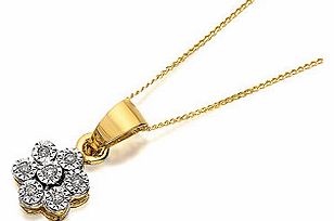9ct Gold Diamond Daisy Cluster Pendant And Chain