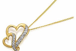 9ct Gold Diamond Entwined Heart Pendant And