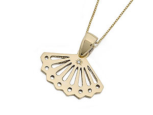 9ct Gold Diamond Fan Pendant And Chain HSBD