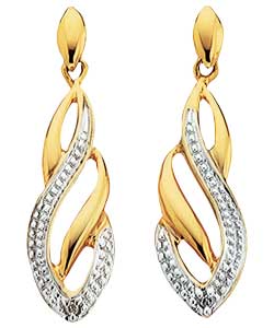 9ct Gold Diamond Flame Drop Earrings