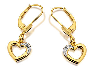 9ct Gold Diamond Heart Drop Earrings - 071052