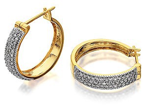 9ct Gold Diamond Hoop Huggie Earrings 0.5ct per