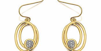 9ct Gold Diamond Oval Hook Wire Drop Earrings