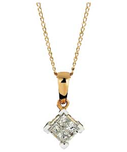 9ct gold Diamond Princess Cut Pendant