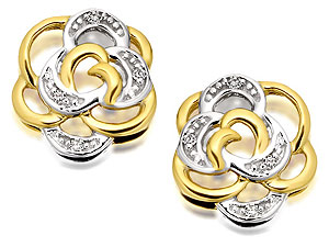 9ct Gold Diamond Rose Earrings 10mm - 070505