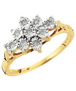 9ct Gold Diamond Set 1 Carat Look Cluster Ring