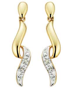 9ct gold Diamond Set 2 Tone Flame Drop Earrings