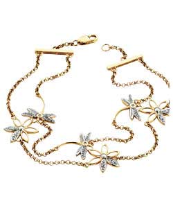 Diamond Set Flower and Dragonfly Bracelet