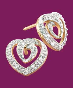 9ct gold Diamond Set Large Heart Stud Earrings