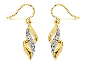 9ct Gold Diamond Set Leaf Earrings 25mm drop -