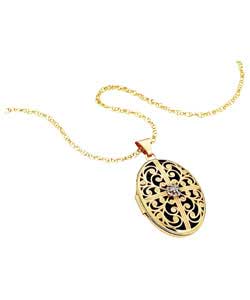 9ct gold Diamond Set Oval Filigree Locket
