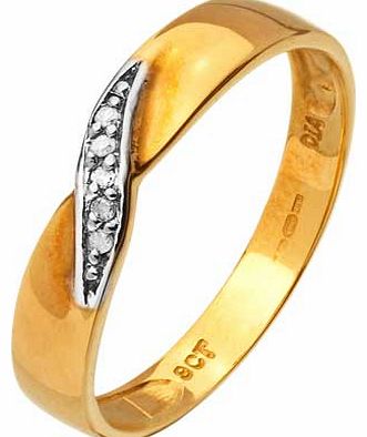 9ct Gold Diamond Set Twist Wedding Ring - Size P