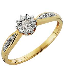 9ct Gold Diamond Solitaire Pave Ring